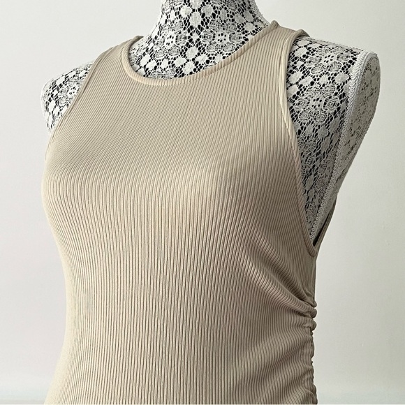 Zara Tan Ribbed Knit Ruched Drawstring Bodycon Dress Size S - Picture 5 of 15